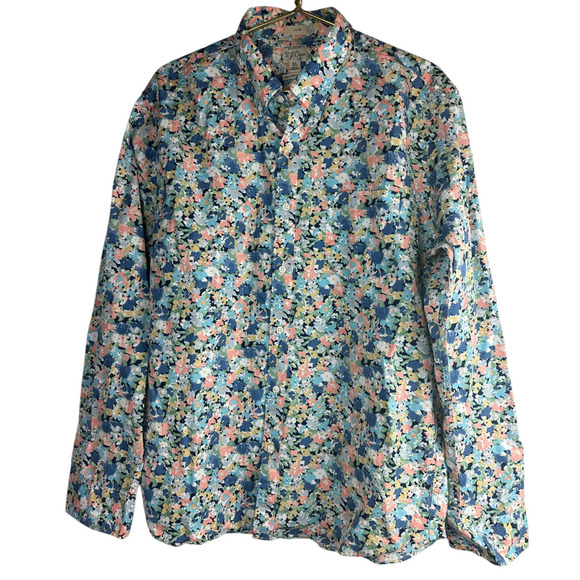 J. Crew Secret Wash Organic Cotton Poplin Shirt BG409 Slim Fit Floral Men's XL - Picture 12 of 15